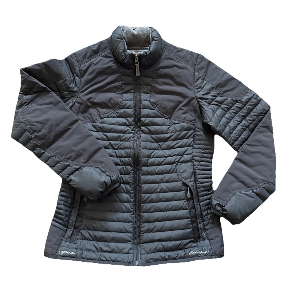 Eddie Bauer Goose Down Quilted Puffer Jacket Women S Black Full Zip Insulated